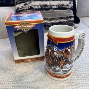 Vintage 1999 Budweiser Holiday Stein Mug 20th Anniversary Clydesdale. New in Box